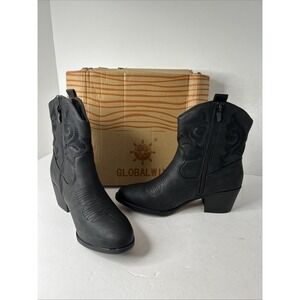 Global Win Black Embroidered Western Cowboy Ankle Boots Black Size 8.5